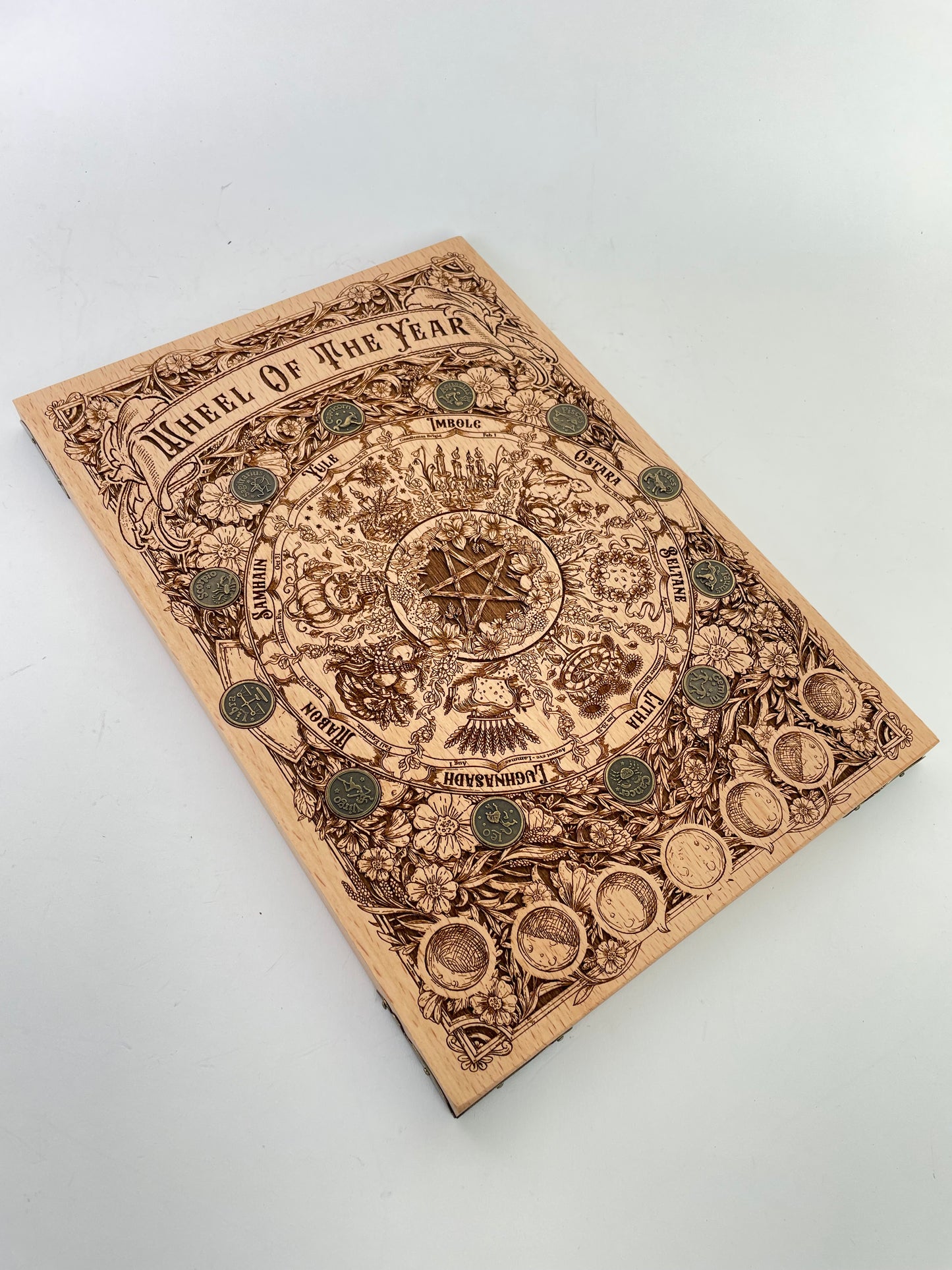 Wheel of the Year Wiccan Wall Art – Solid Wood Seasonal Pagan Calendar