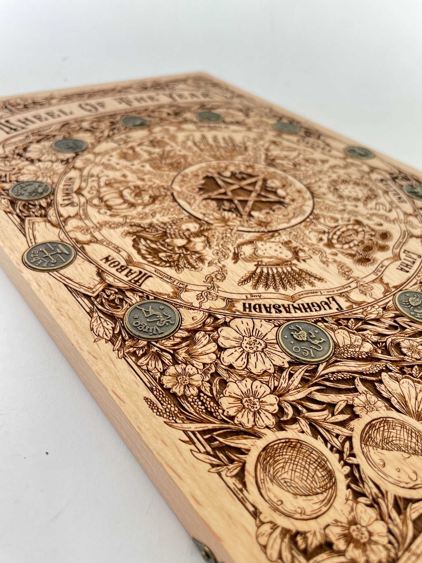 Wheel of the Year Wiccan Wall Art – Solid Wood Seasonal Pagan Calendar