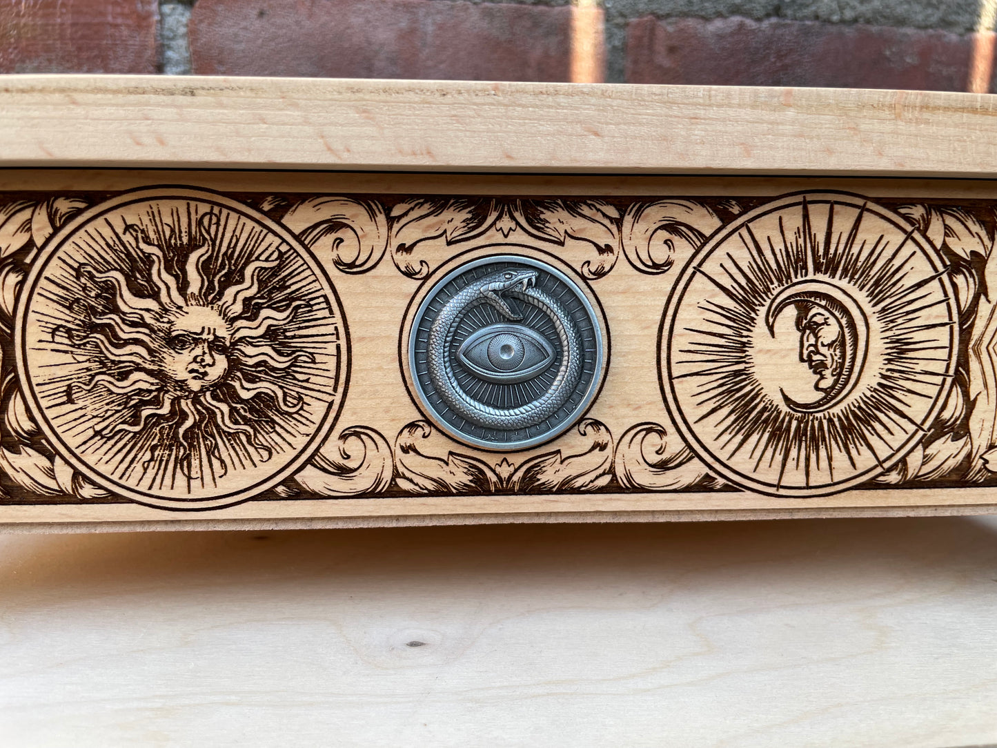 Alchemy Tarot Box – Zodiac & Element Symbols Engraved Wooden Tarot Keepsake