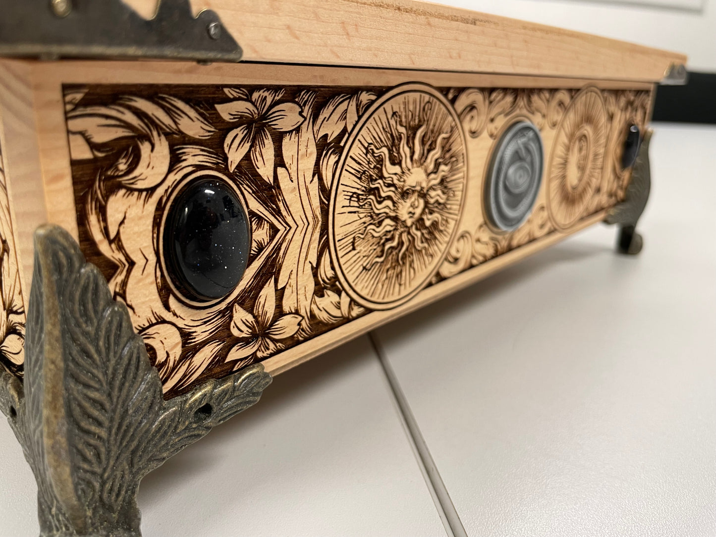 Alchemy Tarot Box – Zodiac & Element Symbols Engraved Wooden Tarot Keepsake