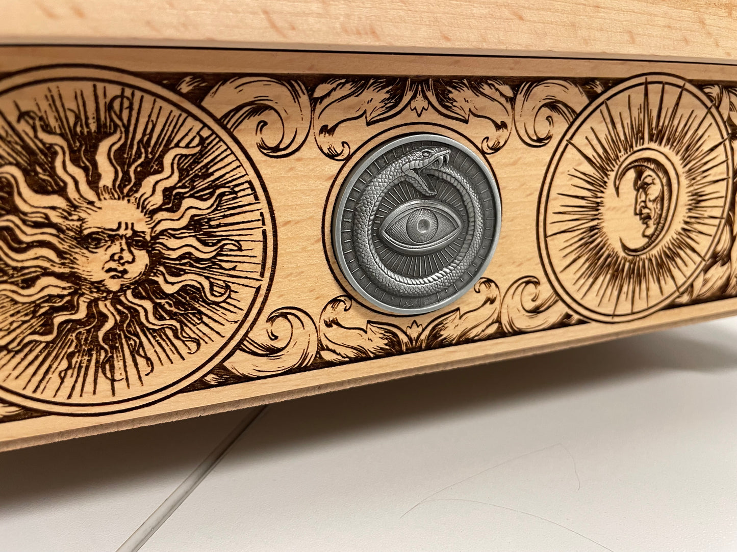 Alchemy Tarot Box – Zodiac & Element Symbols Engraved Wooden Tarot Keepsake