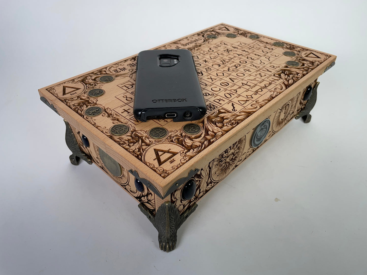 Alchemy Tarot Box – Zodiac & Element Symbols Engraved Wooden Tarot Keepsake