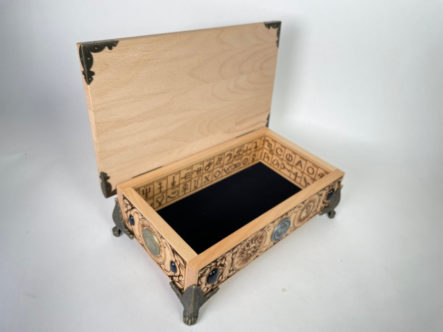 Alchemy Tarot Box – Zodiac & Element Symbols Engraved Wooden Tarot Keepsake