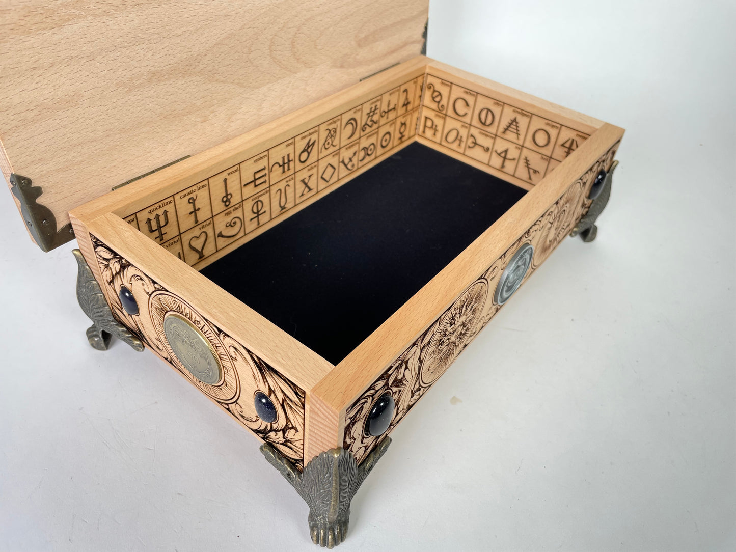 Alchemy Tarot Box – Zodiac & Element Symbols Engraved Wooden Tarot Keepsake
