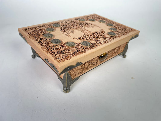 Tree of Life “As Above So Below” Tarot & Altar Box – Wood Yggdrasil Deck & Crystal Storage Box