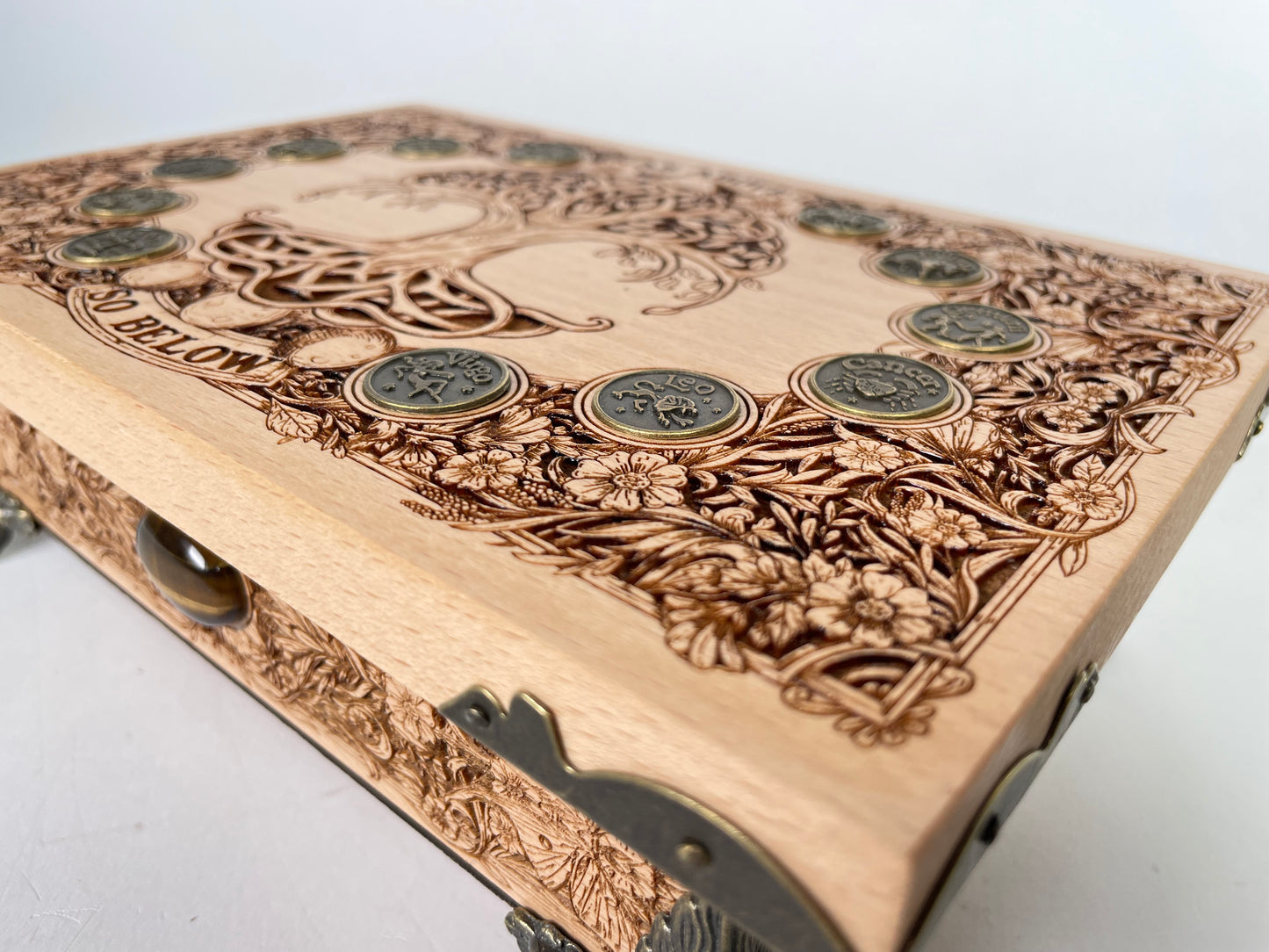 Tree of Life “As Above So Below” Tarot & Altar Box – Wood Yggdrasil Deck & Crystal Storage Box