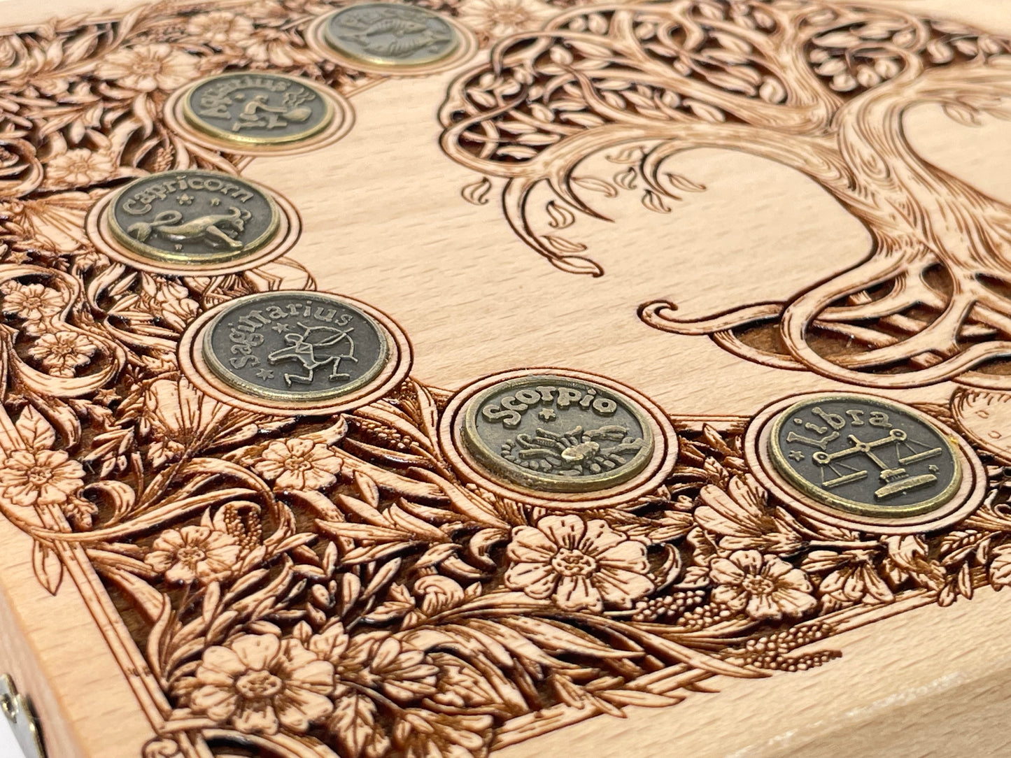 Tree of Life “As Above So Below” Tarot & Altar Box – Wood Yggdrasil Deck & Crystal Storage Box