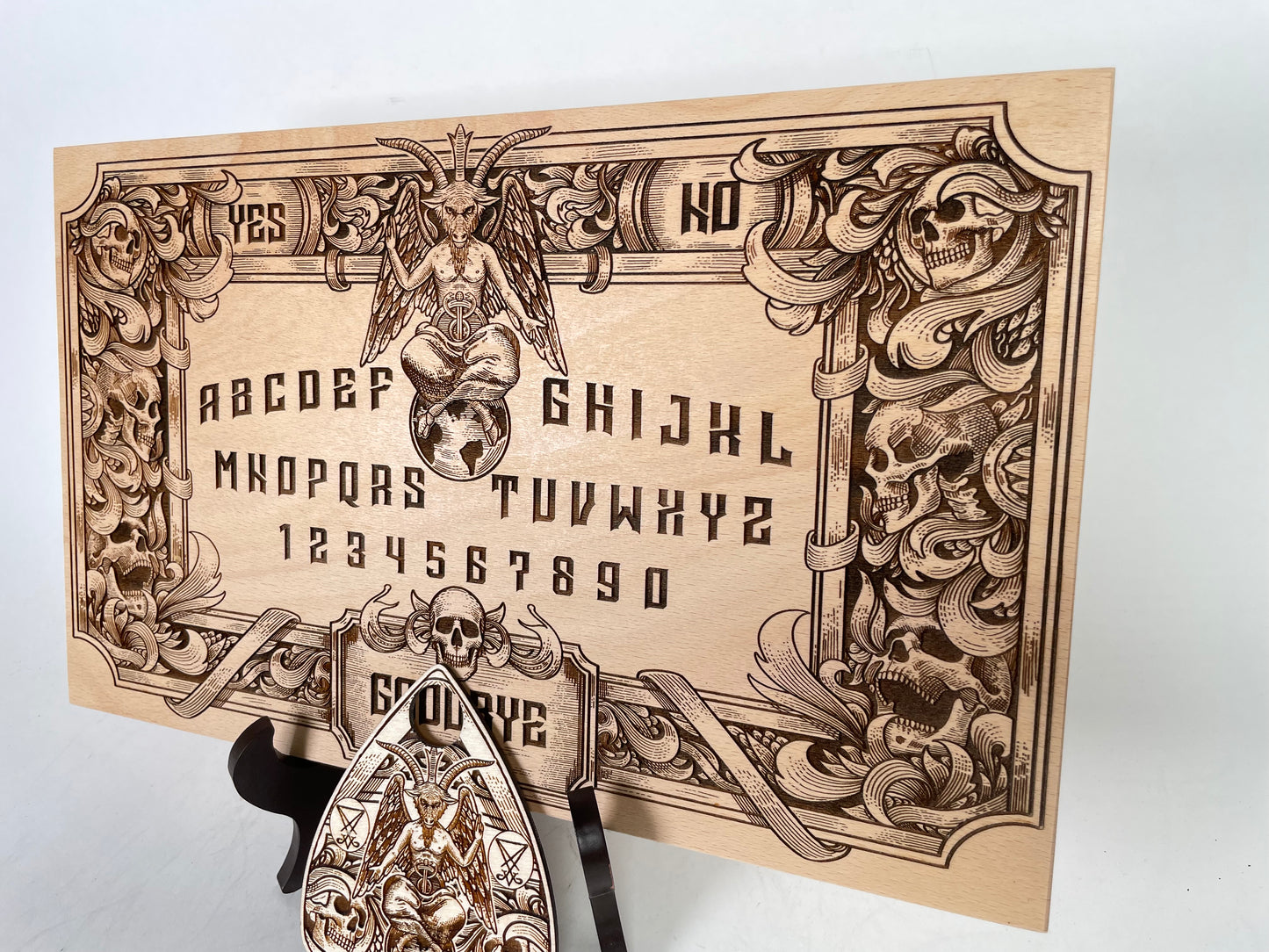 Baphomet Ouija Board – Gothic Wooden Spirit Board Engraved for Divination & Occult Altar Use - Forgotten Engravings