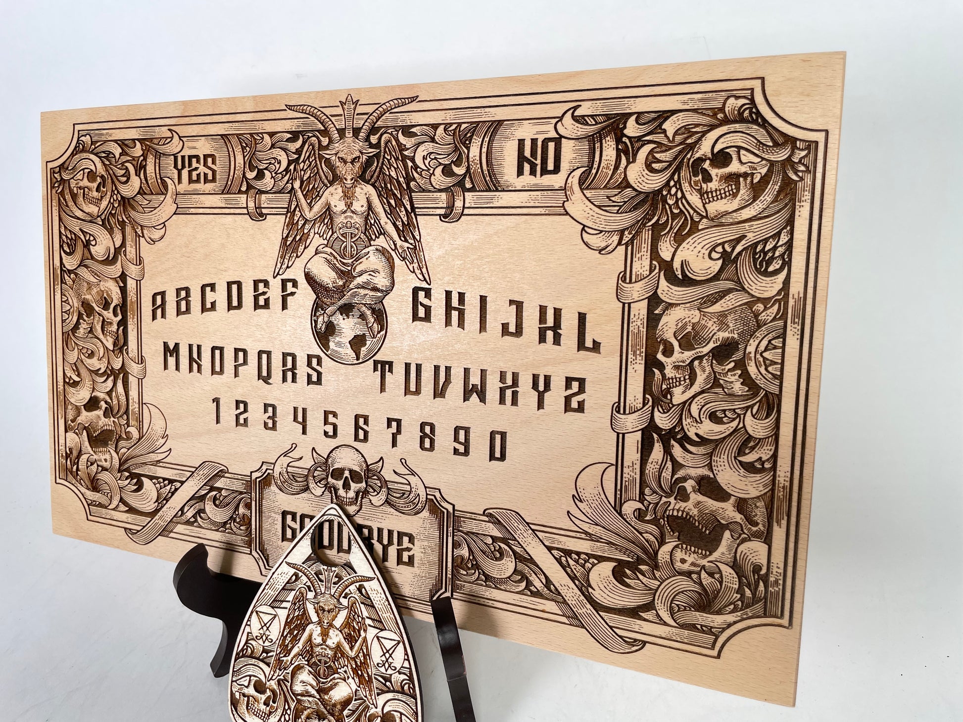 Baphomet Ouija Board – Gothic Wooden Spirit Board Engraved for Divination & Occult Altar Use - Forgotten Engravings