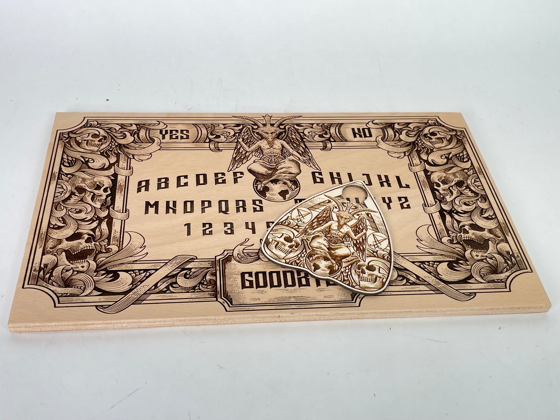 Baphomet Ouija Board – Gothic Wooden Spirit Board Engraved for Divination & Occult Altar Use - Forgotten Engravings