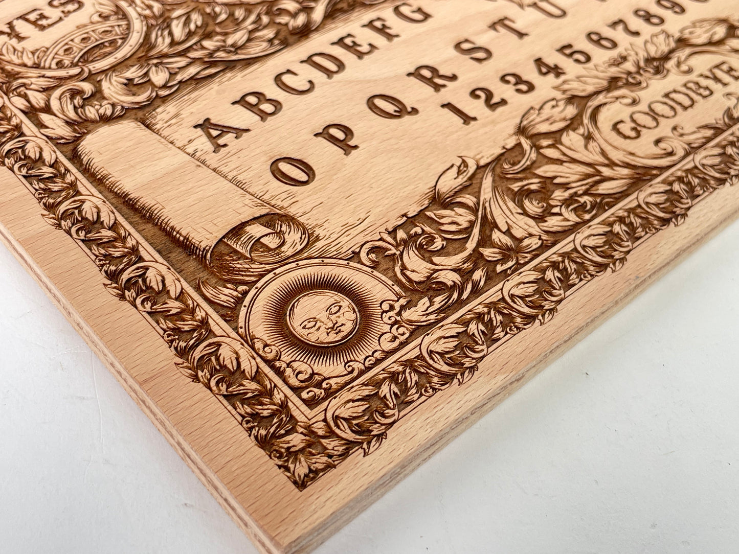 Ouija Board with Demons and Skulls – Engraved Wooden Spirit Board with Planchette