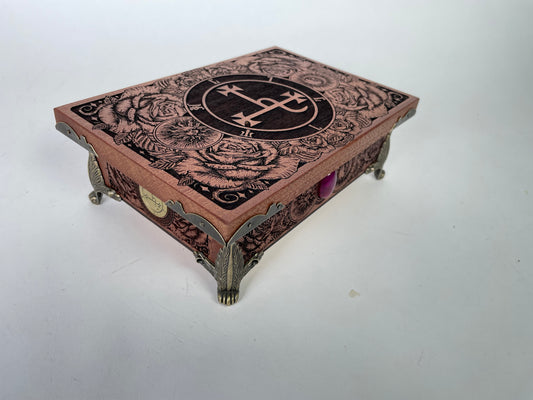 Lilith Sigil Altar Box – Engraved Wooden Ritual Storage for Witchcraft & Occult Practice Mahogany