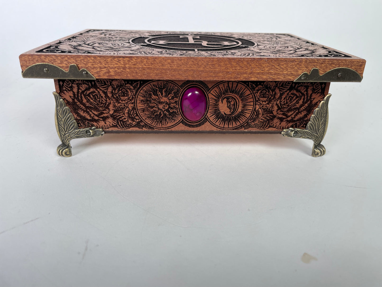 Lilith Sigil Altar Box – Engraved Wooden Ritual Storage for Witchcraft & Occult Practice Mahogany