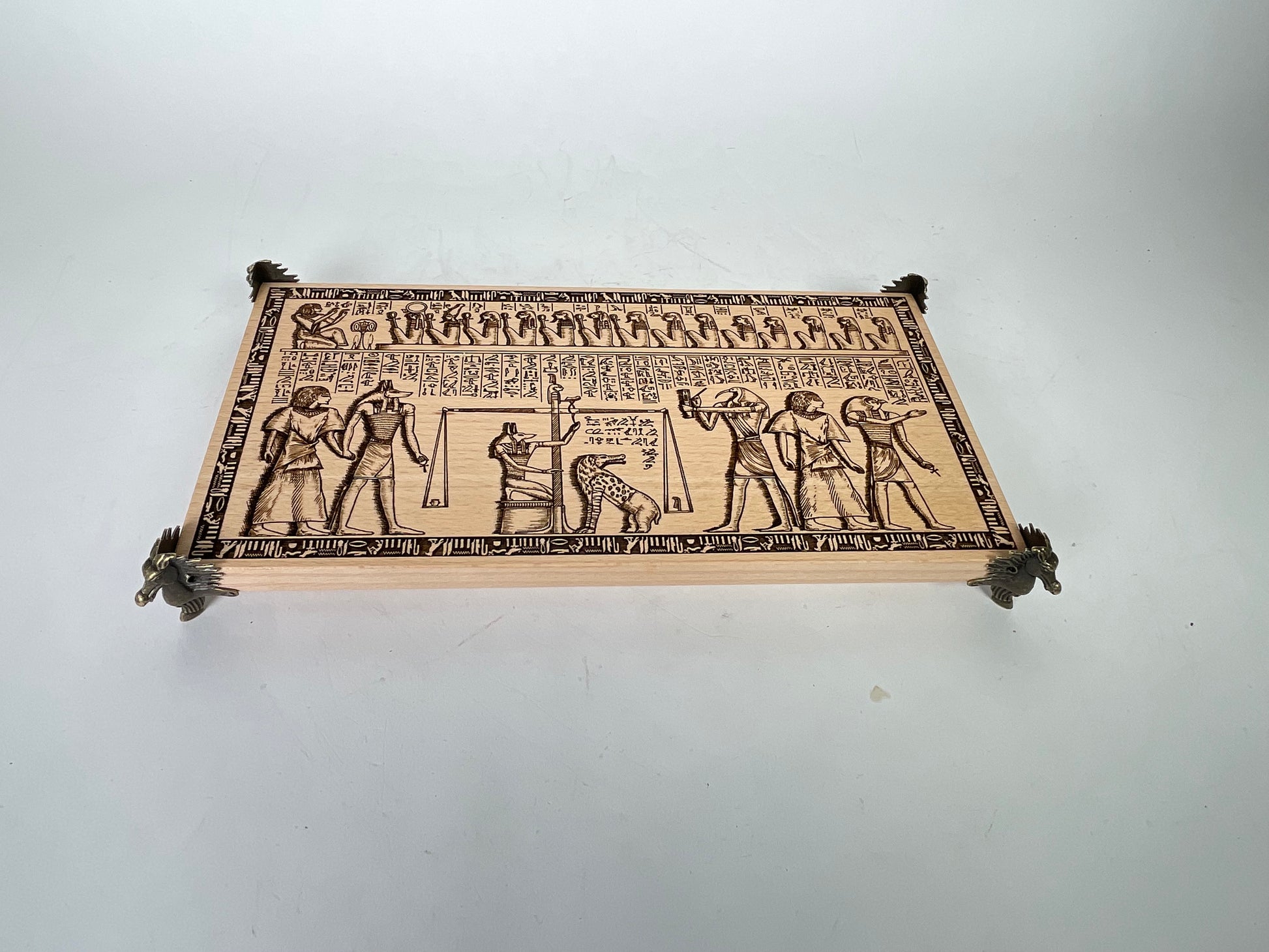 Egyptian ritual board used for tarot, incense, candles and sacred tools
