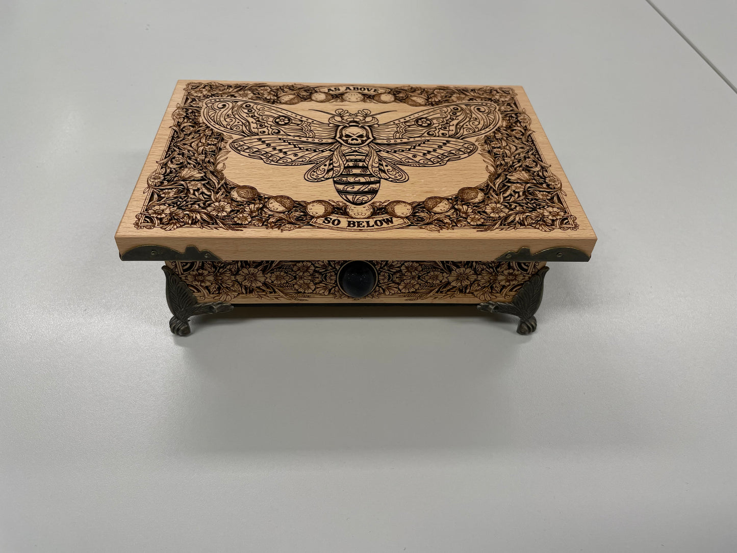 Wiccan Tarot Deck Holder Altar Box –  Moth Oracle & Jewelry Storage with “As Above, So Below”