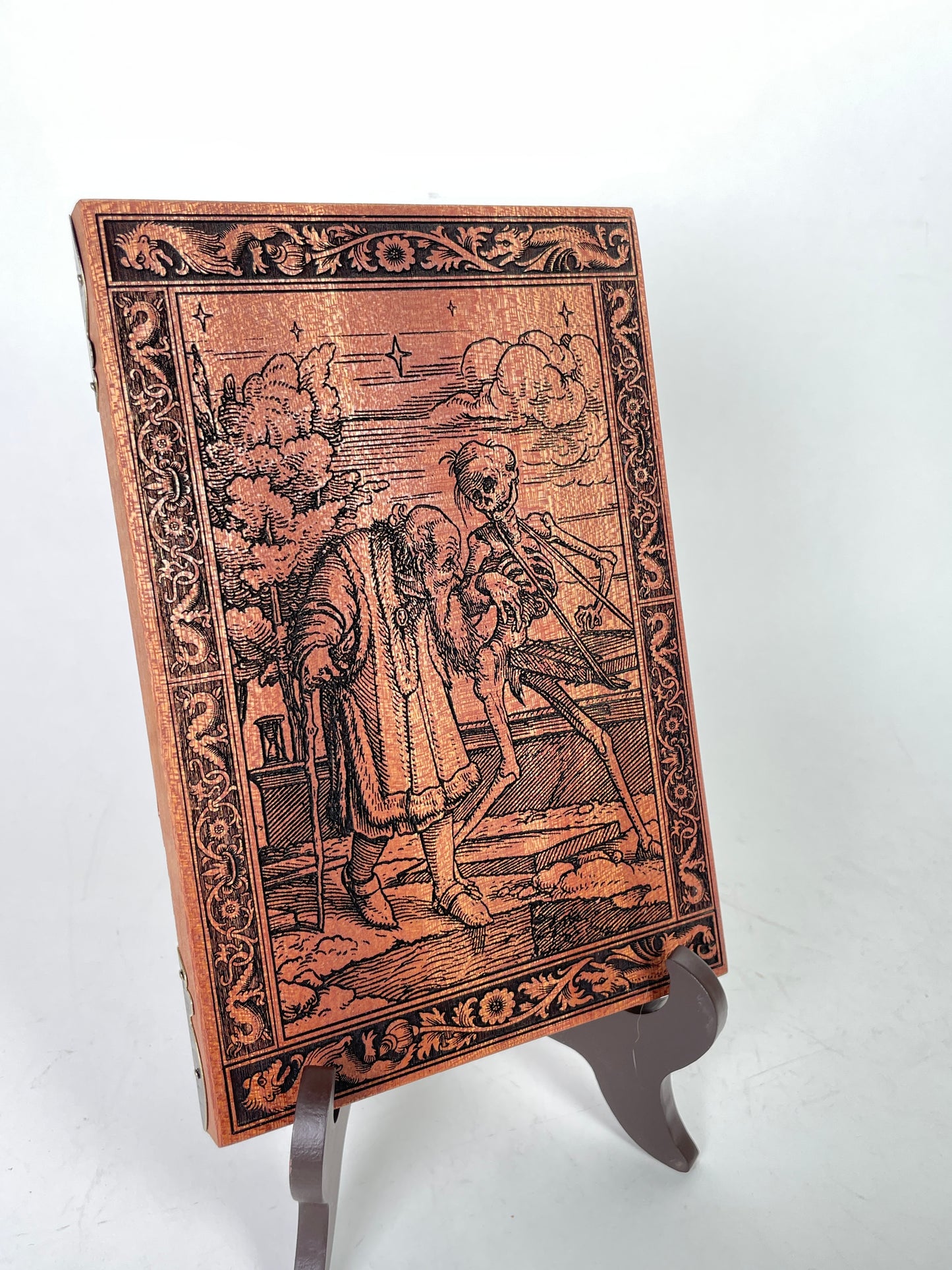 Danse Macabre Mahogany Wall Art – Medieval Dance of Death Triptych Engraved Wood Decor