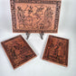 Three panel Danse Macabre medieval engraving wall art set for indoor display
