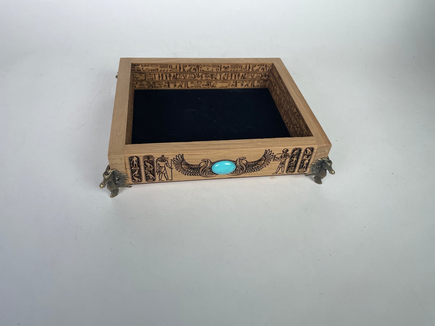 Egyptian Hieroglyph Solid Oak Valet Tray – Tarot & Altar Decor Handmade Gift