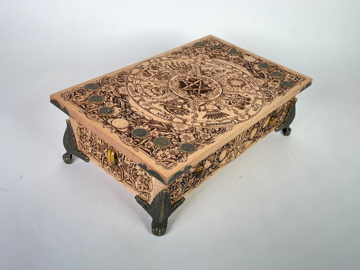 Wheel of the Year Wiccan Altar Table with Storage – Wooden Pagan Altar & Tarot Organizer