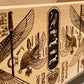 Side view of engraved Egyptian Book of the Dead tarot box showing wood grain and craftsmanship
