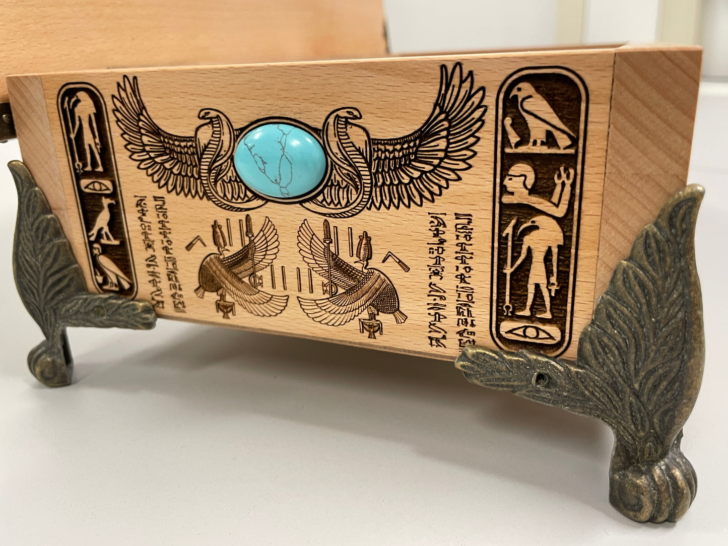 Egyptian Tarot Box – Wooden Deck Holder Engraved with Book of the Dead & Anubis Symbolism