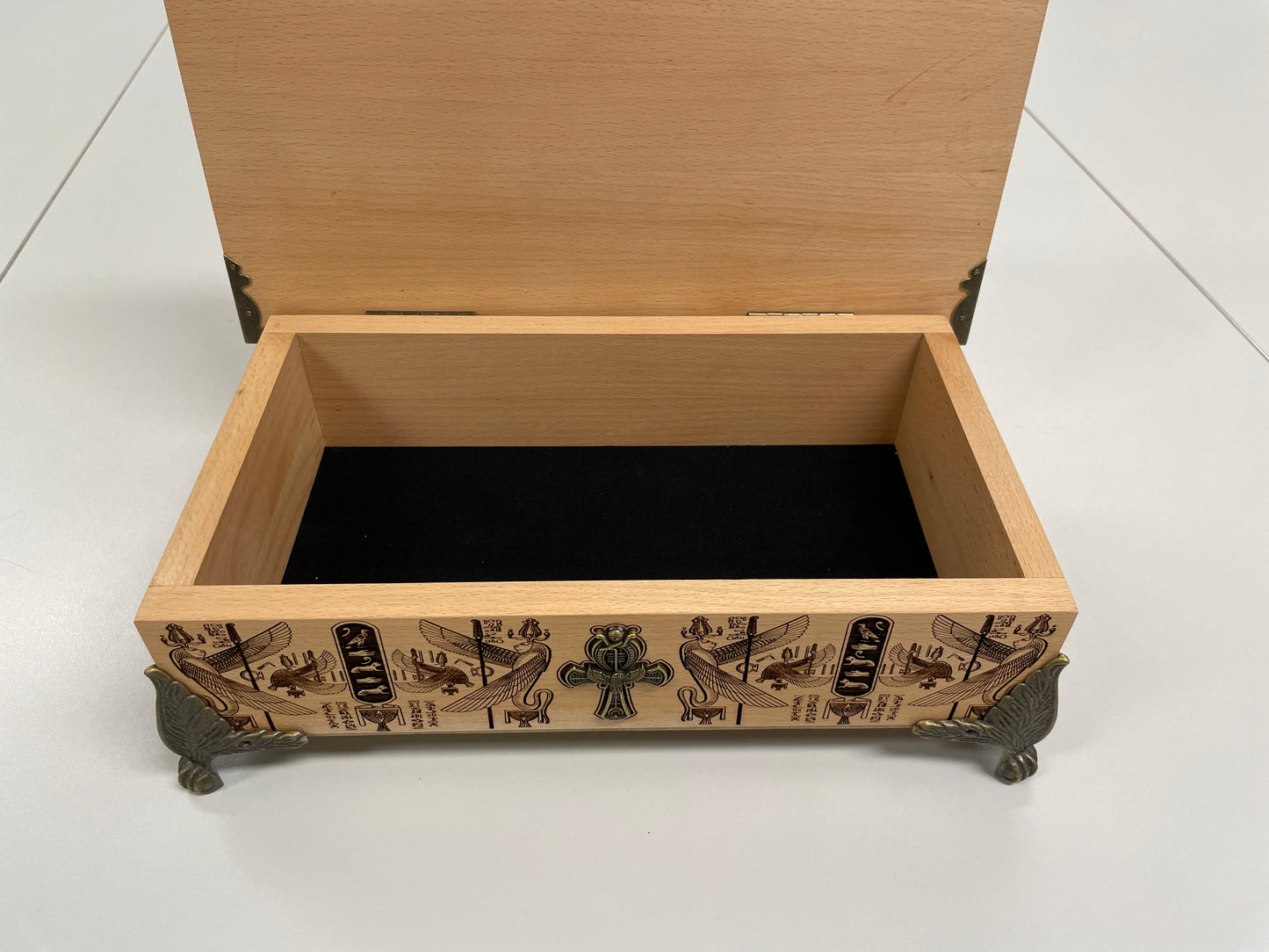 Egyptian Tarot Box – Wooden Deck Holder Engraved with Book of the Dead & Anubis Symbolism