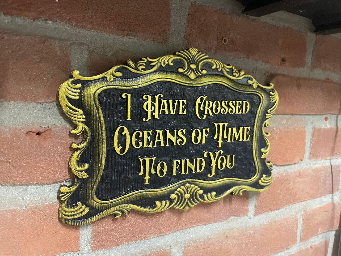 Close up of engraved acrylic Bram Stoker quote sign for wall décor
