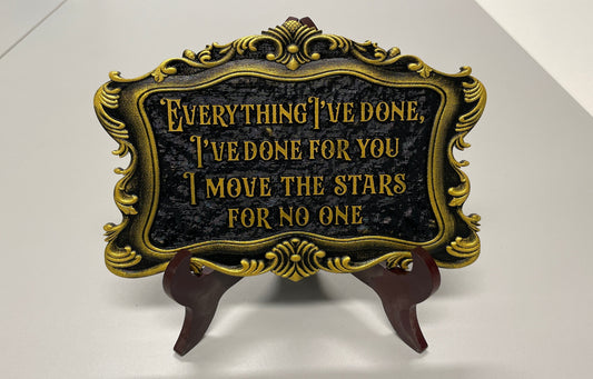 Close up engraving on acrylic Labyrinth quote wall art for movie fans
