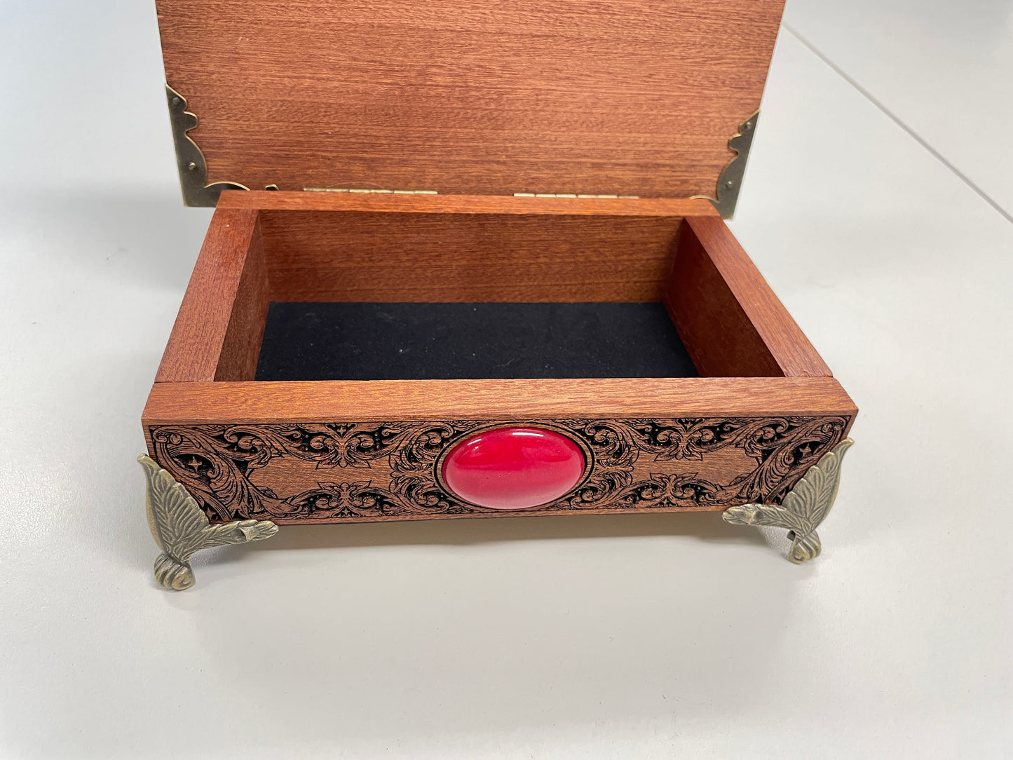Dracula Jewelry Box – Solid Mahogany Engraved Keepsake Chest with “I Have Crossed Oceans of Time to Find You”