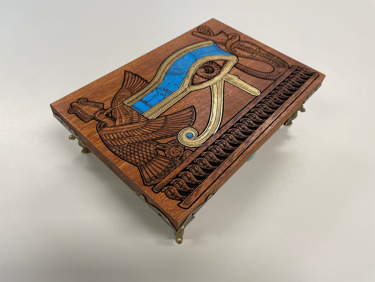 Eye of Horus Egyptian Tarot Box – Mahogany Wood Hand-Painted Oracle Deck Holder