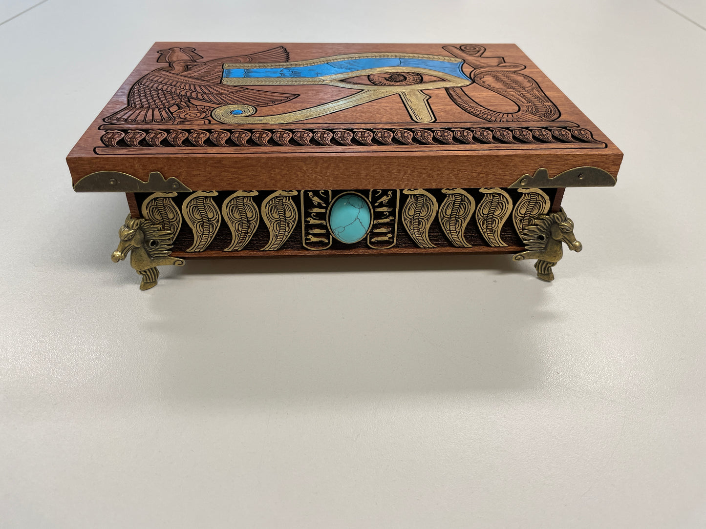 Eye of Horus Egyptian Tarot Box – Mahogany Wood Hand-Painted Oracle Deck Holder