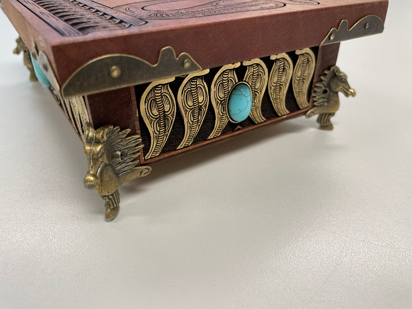 Eye of Horus Egyptian Tarot Box – Mahogany Wood Hand-Painted Oracle Deck Holder