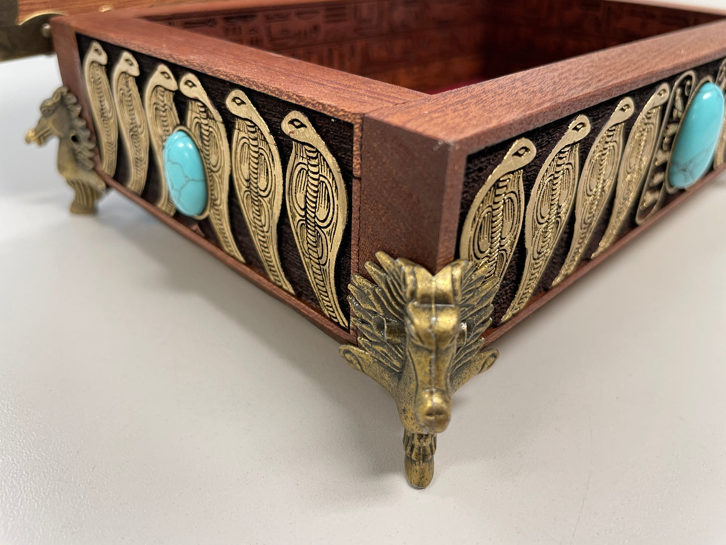 Eye of Horus Egyptian Tarot Box – Mahogany Wood Hand-Painted Oracle Deck Holder