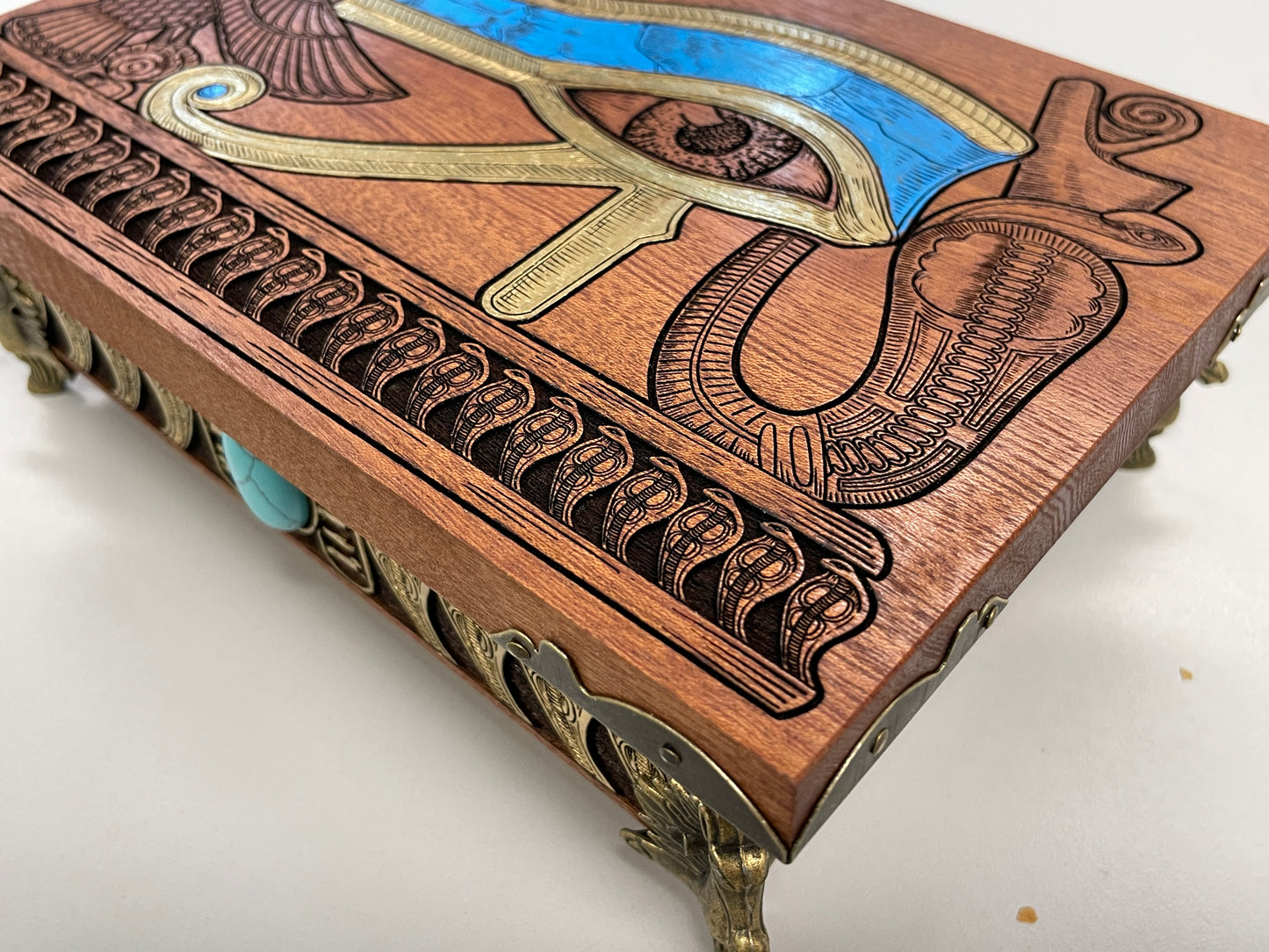 Eye of Horus Egyptian Tarot Box – Mahogany Wood Hand-Painted Oracle Deck Holder