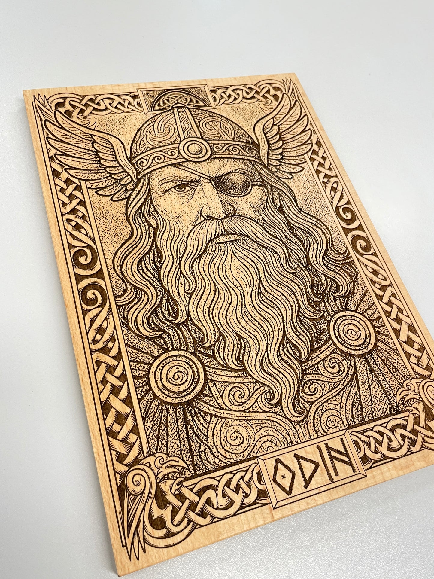 Odin Norse Mythology Wall Art – Allfather Viking God Engraved Wooden Wall Hanging Pagan Altar Decor - Forgotten Engravings