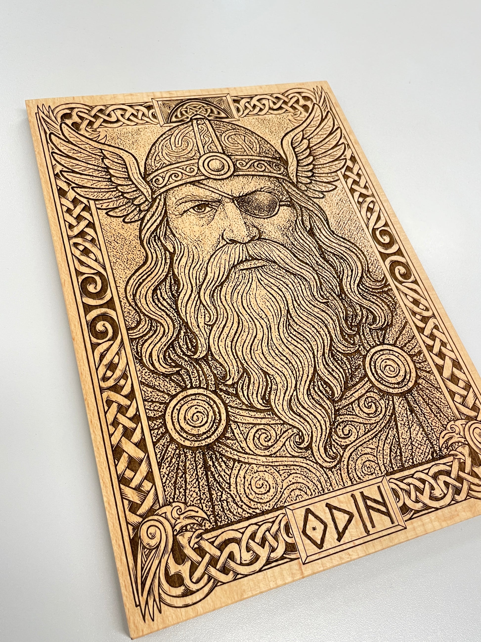 Odin Norse Mythology Wall Art – Allfather Viking God Engraved Wooden Wall Hanging Pagan Altar Decor - Forgotten Engravings