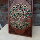 Tree of Life Wooden Wall Art – Hand Painted Mahogany Yggdrasil Sacred Tree Engraved Decor Large