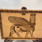 Ancient aliens Lamassu Anunnaki winged bull engraved wooden wall panel