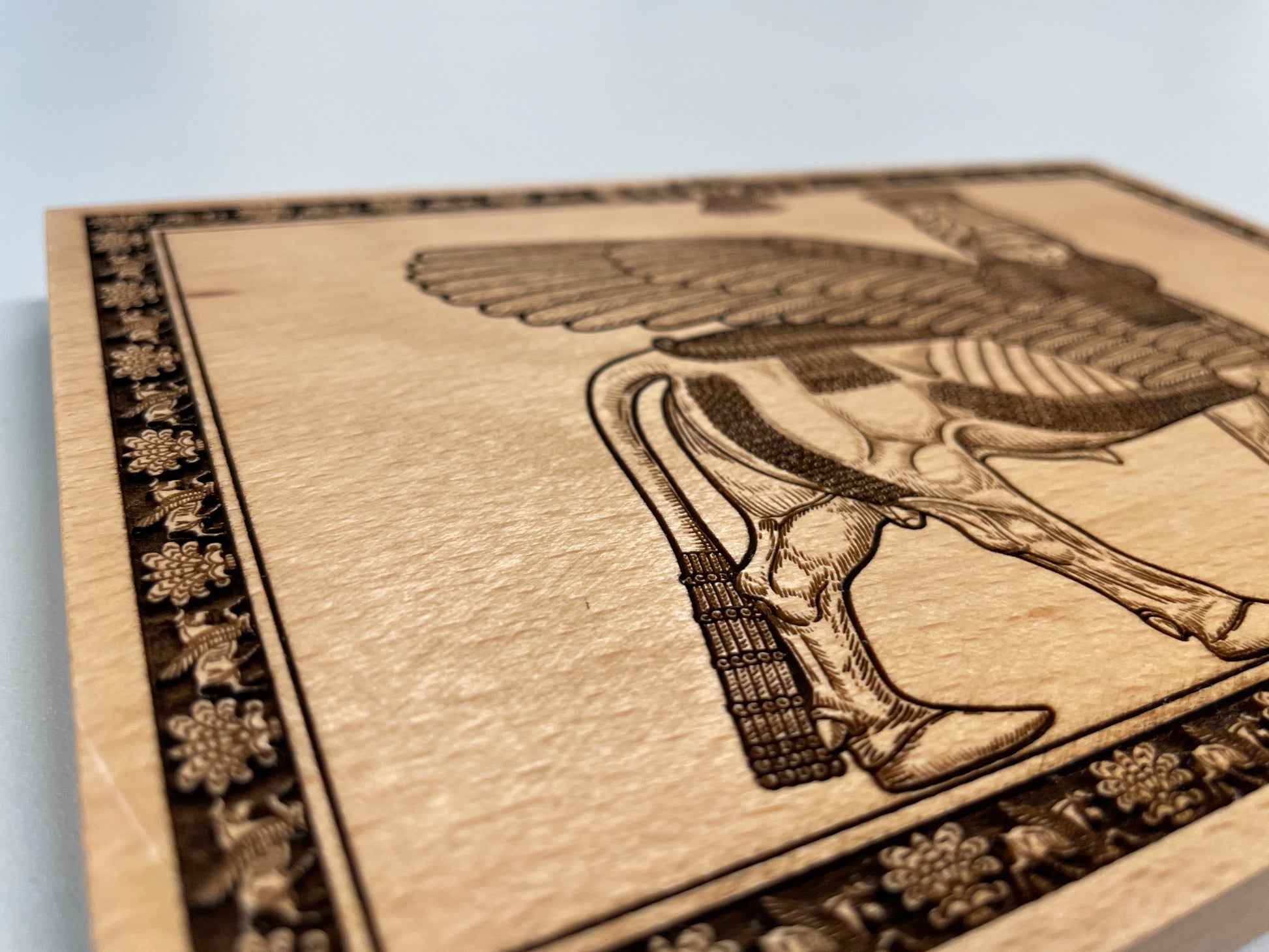 Handcrafted Anunnaki Lamassu wall art solid wood ancient mythology decor