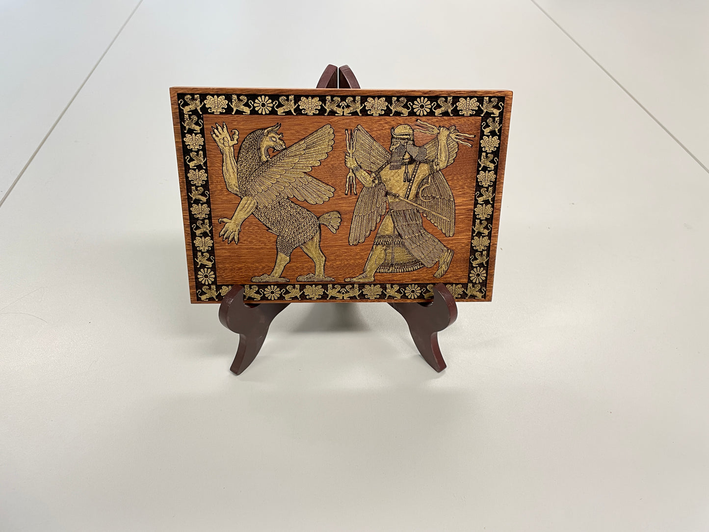 Sumerian Anunnaki God Wall Art – Assyrian Deity Engraved Wood Decor with Ancient Mythology Symbolism