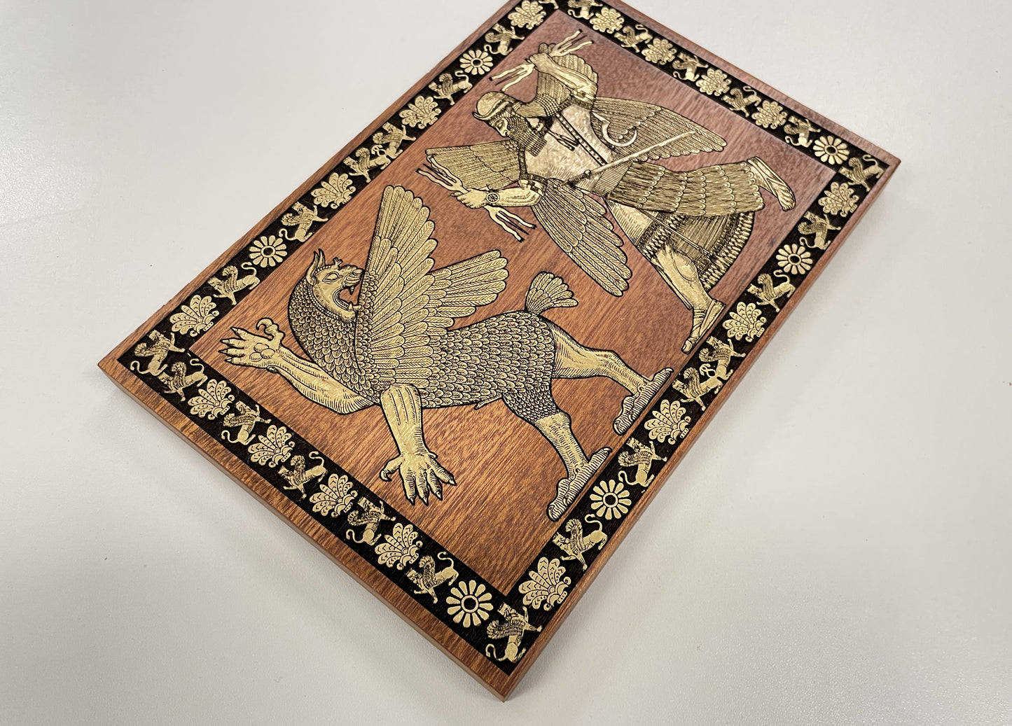 Sumerian Anunnaki God Wall Art – Assyrian Deity Engraved Wood Decor with Ancient Mythology Symbolism