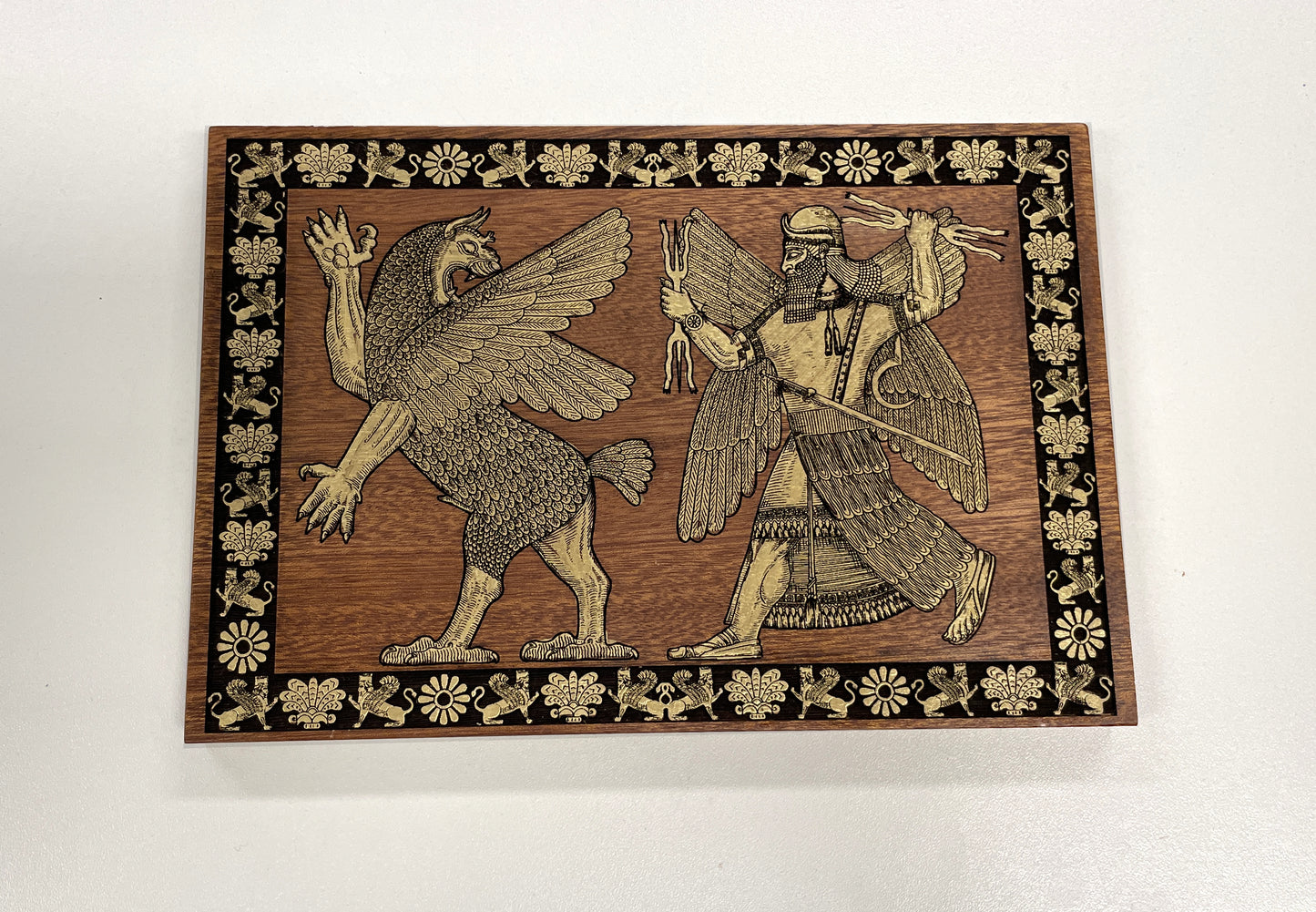 Sumerian Anunnaki God Wall Art – Assyrian Deity Engraved Wood Decor with Ancient Mythology Symbolism