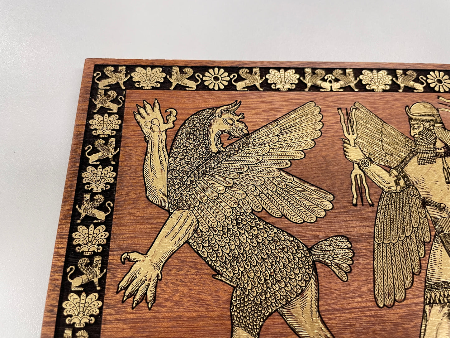 Sumerian Anunnaki God Wall Art – Assyrian Deity Engraved Wood Decor with Ancient Mythology Symbolism