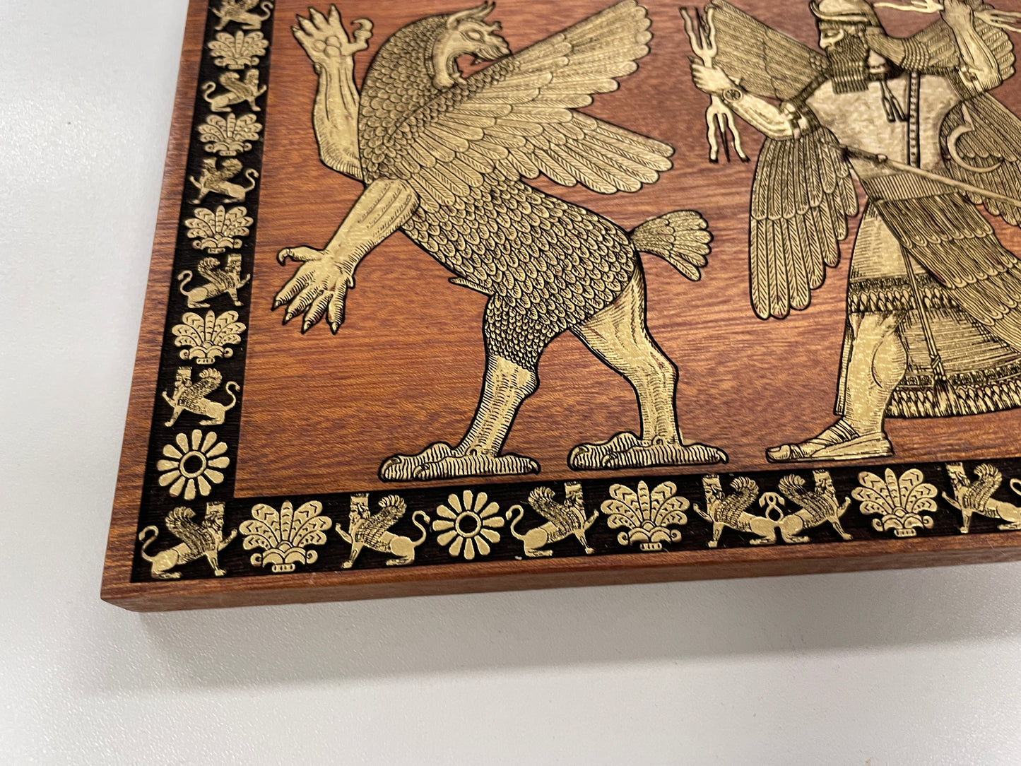 Sumerian Anunnaki God Wall Art – Assyrian Deity Engraved Wood Decor with Ancient Mythology Symbolism