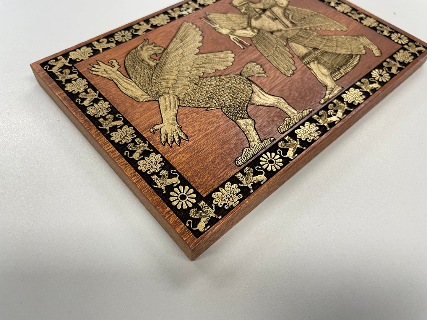 Sumerian Anunnaki God Wall Art – Assyrian Deity Engraved Wood Decor with Ancient Mythology Symbolism