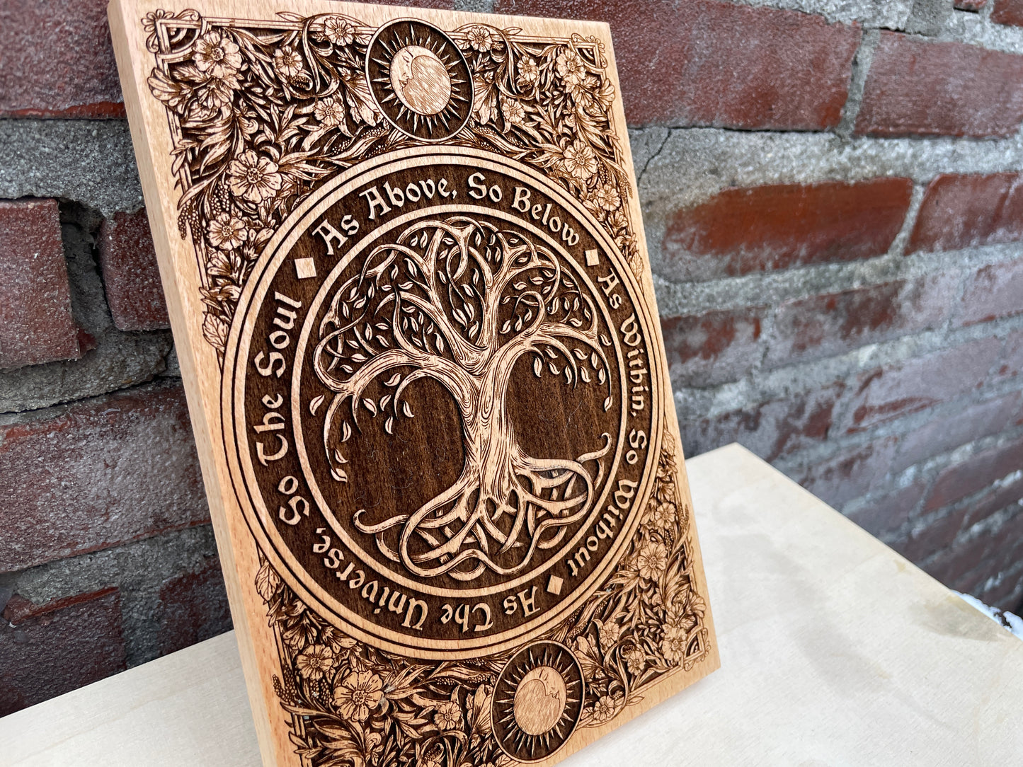 Wiccan and pagan themed wall art featuring Tree of Life motif and As Above So Below As universe So the soul