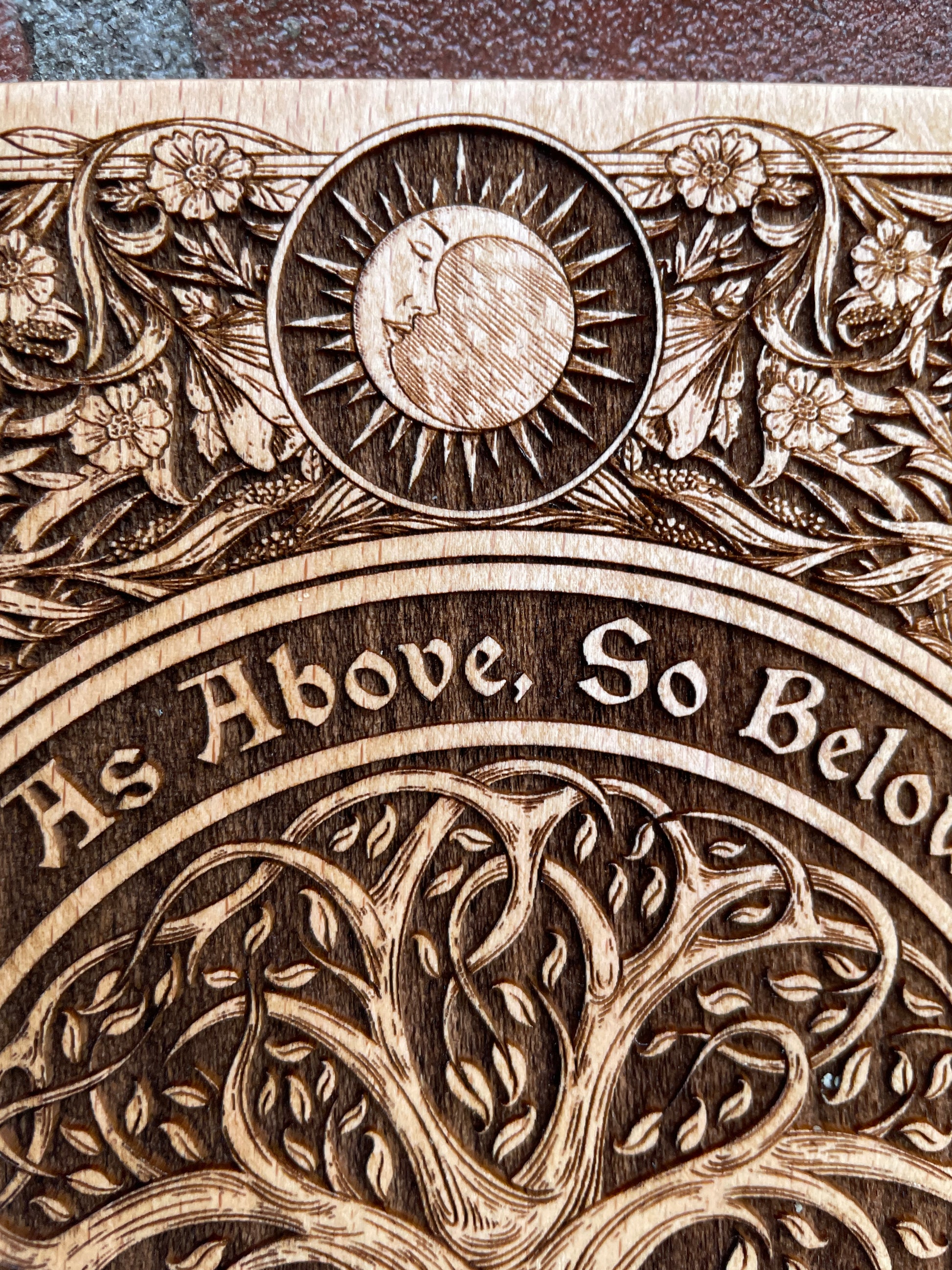 Wiccan Tree of Life Wall Art – Solid Wood Engraved “As Above, So Below” Sacred Decor - Forgotten Engravings