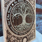 Handmade solid wood sacred decor panel with Wiccan Tree of Life and Hermetic phrase