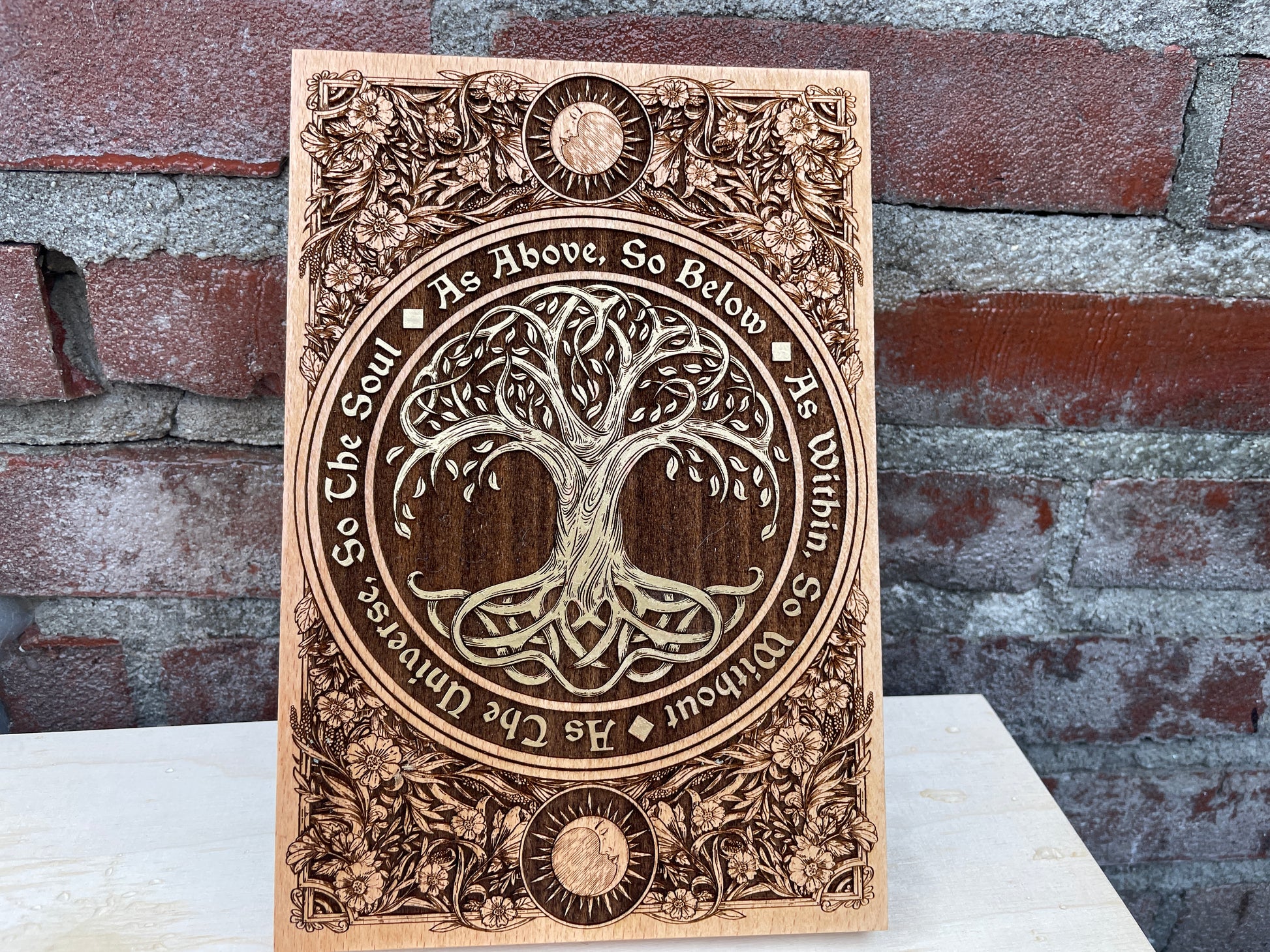 Wiccan Tree of Life Wall Art – Solid Wood Engraved “As Above, So Below” Sacred Decor - Forgotten Engravings