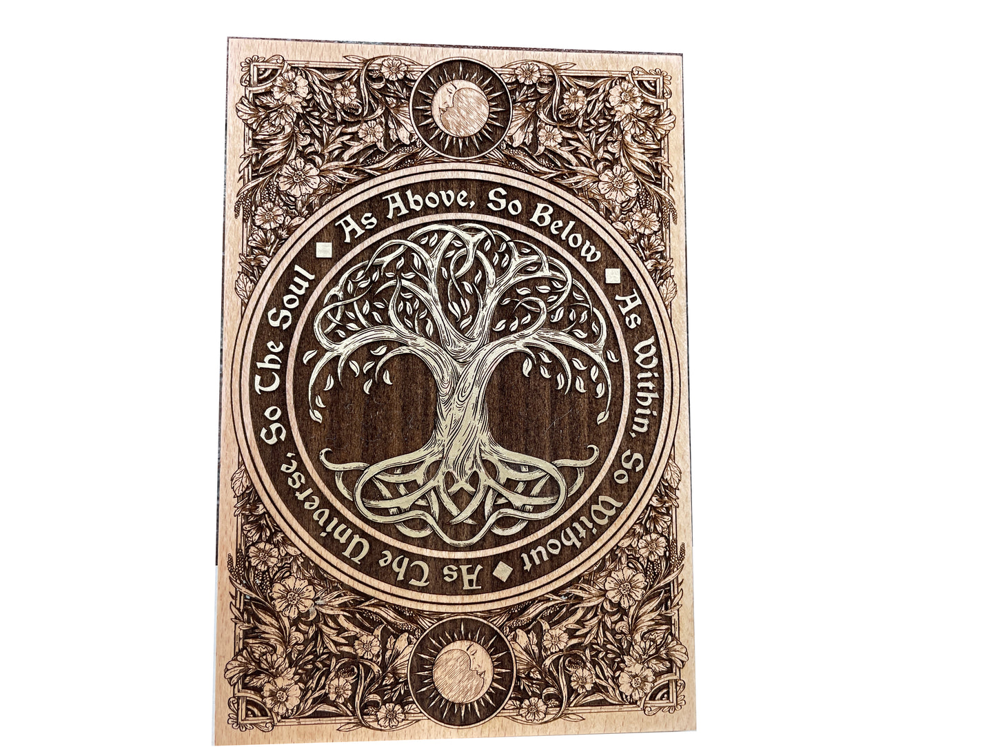 Wiccan Tree of Life Wall Art – Solid Wood Engraved “As Above, So Below” Sacred Decor - Forgotten Engravings